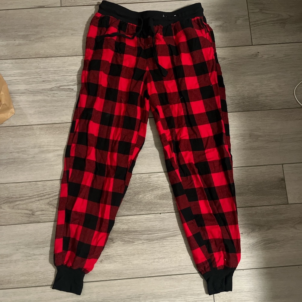 Red and black checkered pj pants.